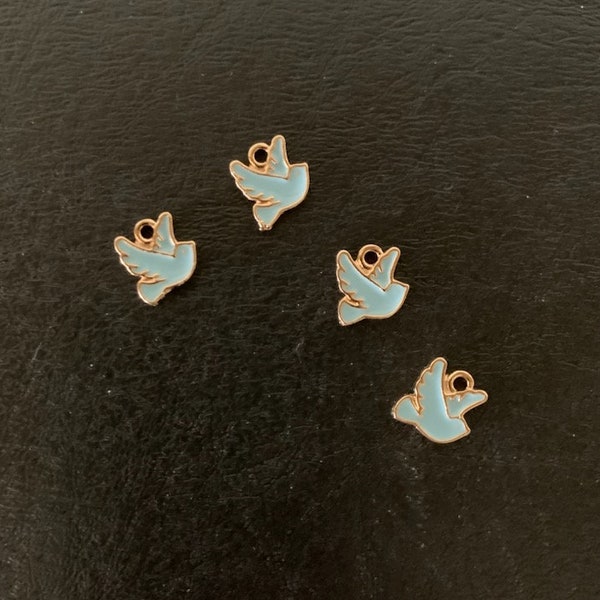 4 small dove charms, dove charms, blue bird, bird charm, dove jewelry, bird charms, peace dove charm, tiny bird charm, charm bird, doves