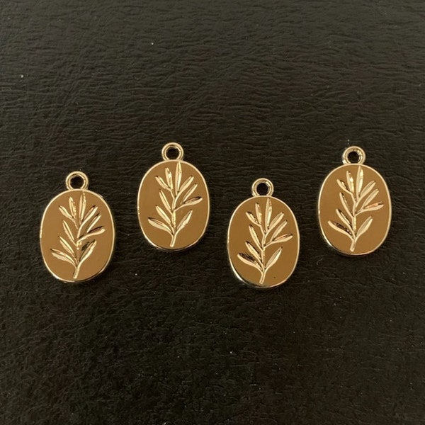 4 gold oval bamboo leaf charms, bamboo leaf charms, bamboo leaf pendant, bamboo leaf charm, bamboo charm, gold bamboo charm, gold leaf charm