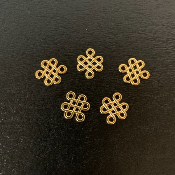 5 Chinese knot charms, metal charms, charm bracelet, chinese knot jewelry, knot charm, knot pendant, gold knot, chinese knot, gold connector