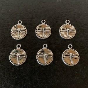 6 silver dragonfly charms, metal charms, charm bracelet, dragonfly charm, dragonfly pendant, silver dragonfly, dragon fly, insect charms