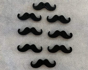 8 mustache buttons, mustache button, black mustache, handlebar mustache, black buttons, black buttons lot, mustache, unique buttons, crafts