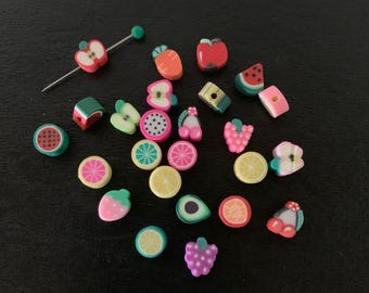 25 random mix fruit beads, beads fruit, clay beads, polymer beads, clay beads for bracelets, beads for necklace, beads for earrings, beads