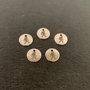 5 small bigfoot stainless charms, big foot charms, big foot charms, big foot gift, big foot jewelry, bigfoot jewelry, mini big foot, bigfoot