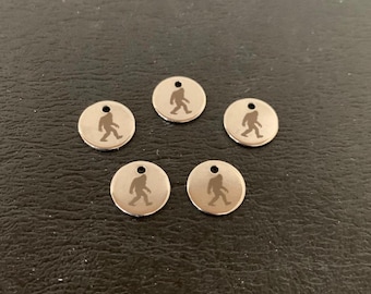 5 small bigfoot stainless charms, big foot charms, big foot charms, big foot gift, big foot jewelry, bigfoot jewelry, mini big foot, bigfoot