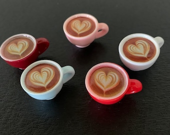 5 assorted mini coffee cup charms, coffee cup set, mini coffee cup, coffee cup charm, coffee miniatures, coffee mug charm, dollhouse coffee