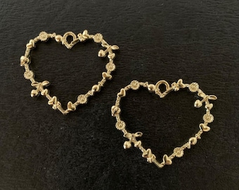 2 gold heart charms, big heart charm, flower heart charm, gold heart charm, gold heart pendant, heart charm gold, heart charm bulk, hearts