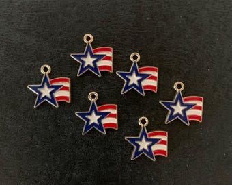 6 shooting star charms, 4th of July charms in bulk, 4th of July charms, USA charms, patriotic charm packs, patriotic charms, American charms