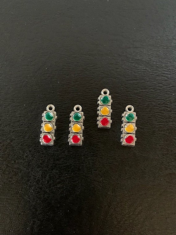 4 traffic light charms, traffic light charm, stop light, traffic signal, traffic signal light, traffic control, metal charms, charm bracelet