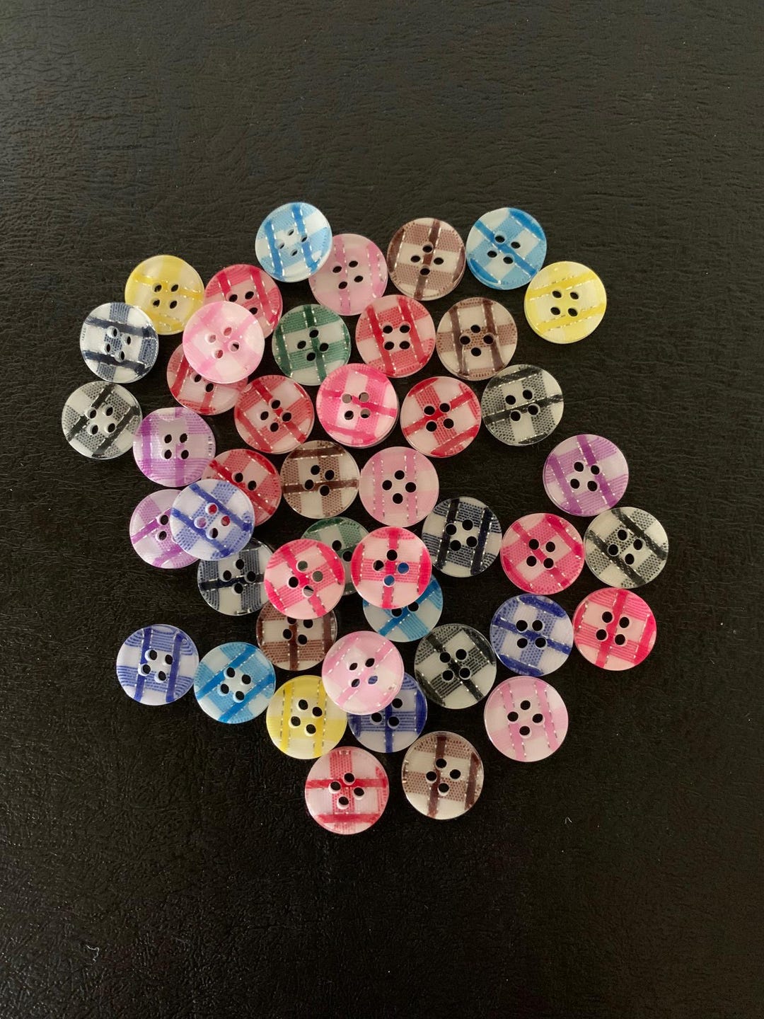 46 Random Mix Plaid Buttons, Plaid Buttons, 4 Hole Button, Metallic ...
