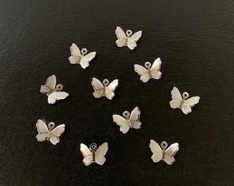 10 silver textured butterfly charms, butterfly charm, butterfly charm bulk, silver butterfly charm, silver butterfly, small butterflies