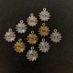 10 assorted evil eye charms, evil eye charm, evil eye charm bulk, silver evil eye charm, gold evil eye charm, evil eye sun charm, eye charms