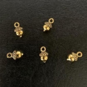 5 mini acorn charms, gold acorn charm, acorn charm, acorn charm gold, mini acorn, mini acorn charms, fall charms, miniature acorn, oak nuts