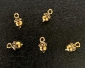 5 mini acorn charms, gold acorn charm, acorn charm, acorn charm gold, mini acorn, mini acorn charms, fall charms, miniature acorn, oak nuts
