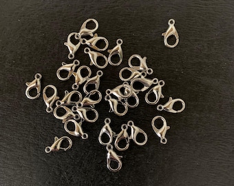 30 antique silver lobster clasps, lobster clasps, silver lobster clasp, necklace clasp, clasps for necklace, antique silver clasp, clasps