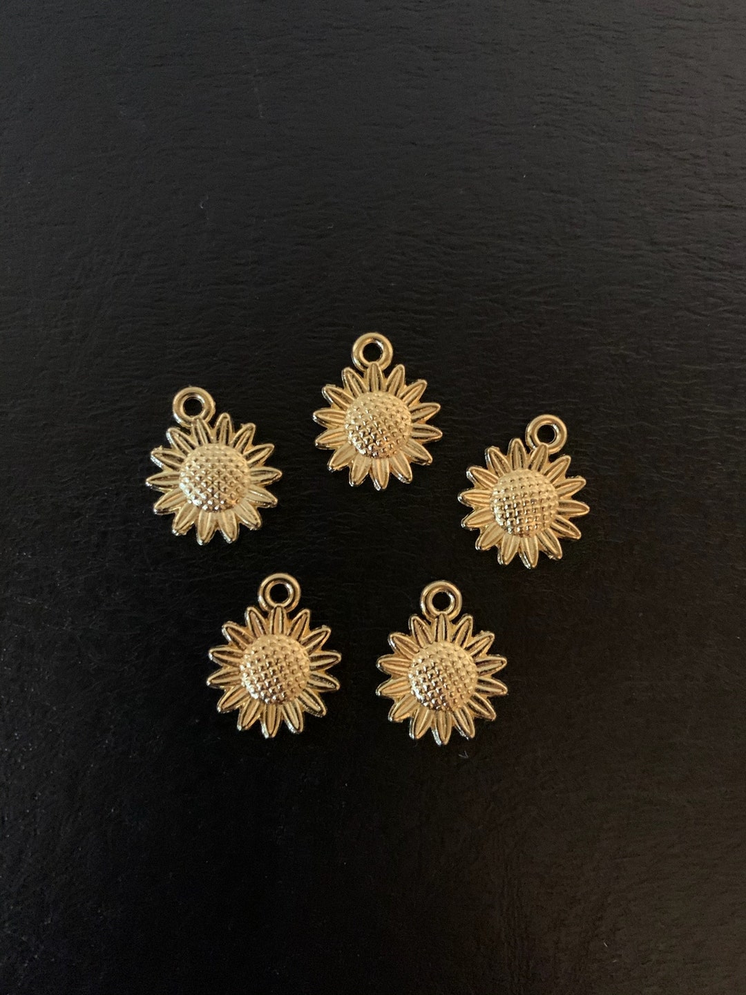 5 Gold Sunflower Charms, Metal Charms, Charm Bracelet, Sunflower Charm