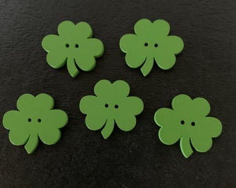 5 green shamrock buttons, shamrock button, clover button, clover leaf buttons, st patricks day, st patricks day craft, green buttons, leaves