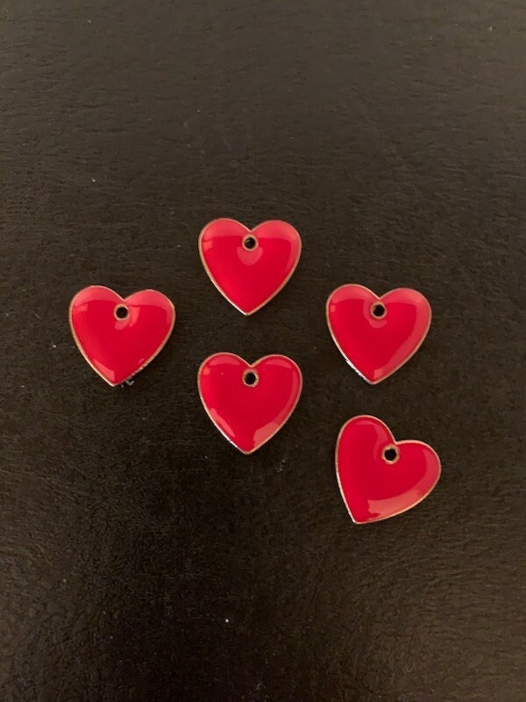 5 Red and Gold Heart Charms, Red Heart Charm, Red Heart Pendant, Red