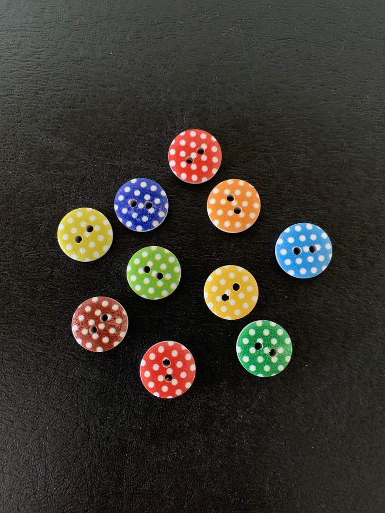 10 Random Mix Polka Dot Buttons, Polka Dot Buttons, Dot Buttons, 16mm ...