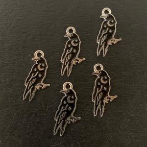 5 black raven charms, black raven charms, raven charm, raven charm black, crow charm, gothic bird, black bird jewelry, goth charms, raven
