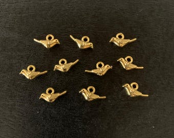10 mini bird charms, mini bird charms, tiny bird charms, gold bird charms, bird charms, bird charms gold, mini charms, mini birds, birds