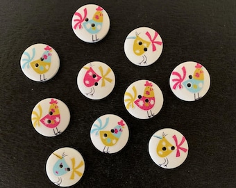 10 random mix wood chicken buttons, chicken buttons, cartoon chicken images, farm button, animal buttons, cartoon animals, chicken crafts