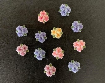 12 random mix flower cluster flats, small flowers, resin flowers, flower flats, flower flatback, flower cabochon, cabochon flower, flowers