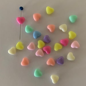25 random assorted colors heart beads, mini heart beads, tiny heart bead, heart beads, pastel heart beads, pastel beads, beads pastels, bead