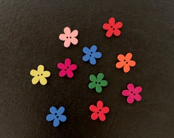 10 random mix small flower buttons, flower buttons, flower button, wood flowers, wood flower buttons, painted flowers, colorful flowers