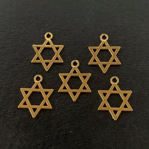 5 gold star of David charms, star of David charm, star of David pendant, jewish star charm, gold jewish star, jewish charms pack, gold stars