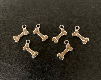 6 silver dog bone charms, metal charms, charm bracelet, bone charm, dog bone, dog bone charm, dog charms, silver bone, pet charms, bones
