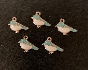 5 aqua & gold bird charms, mini birds, gold bird charm, bird charms, bird charms gold, bird gifts, small bird charm, turquoise bird, birds