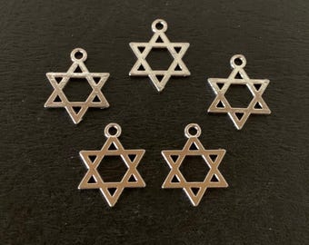 5 silver star of David charms, star of David charm, star of David pendant, jewish star charm, silver jewish stars, jewish charms pack, stars