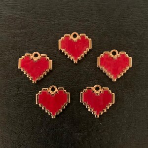 5 red and gold heart charms, metal charms, red heart charm bulk, red heart charm, heart charm red, heart charms, small heart charm, hearts