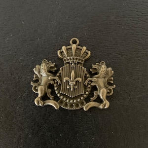 1 large bronze lion coat of arms pendant, lion coat of arms, bronze lion, bronze pendant, lion pendant, lion jewelry, lion shield pendant