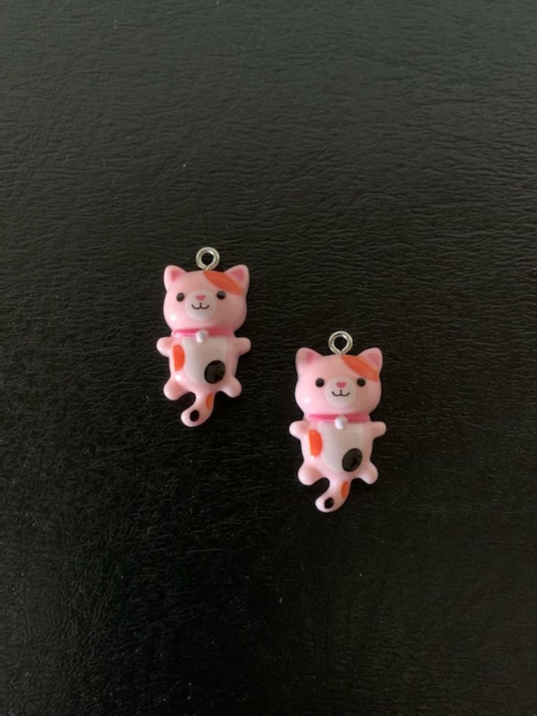 2 Pink Calico Cat Pendants, Cat Charm, Cat Charm Bracelet, Cat Pendant