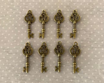 8 bronze key charms, bronze key, key charm, key charms bulk, bulk keys, key pendant, journal charm, keys bulk, bronze key pendant, keys