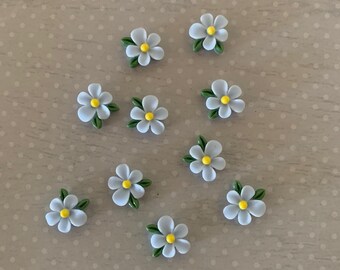 10 sm leaf and blue flower flatbacks, blue flowers, flower cabochons, pastel flower, flower flatback, flower flat back, small flowers, flats