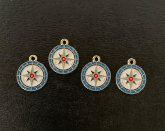 4 gold compass charms, compass charm, compass pendant, gold compass charm, gold compass jewelry, gold compass pendant, compass jewelry