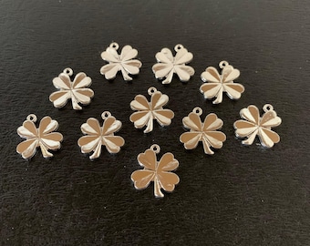 10 silver four leaf clover charms, metal charms, clover charm, 4 leaf clover, four leaf clover charm, gold clover, good luck charm, clover