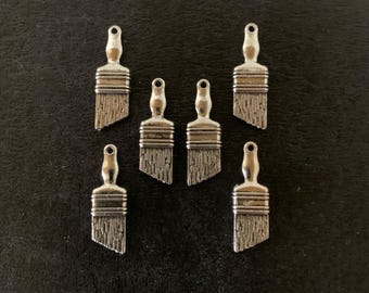 6 paint brush charms, artist charm, painter charm, paintbrush charm, paintbrush pendant, paint brush charm, paint brush jewelry, paint charm