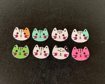 8 random mix cat buttons, cat buttons, cat button, cat buttons for sewing, buttons cat, cat face, animal buttons, animal button, crafts