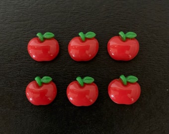 6 apple cabochons, apple flatbacks, red apple cabachons, red apple cabochon, cabochon apple, apple for crafts, resin apple, fruit cabochon