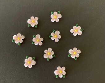 10 sm leaf and pink flower flatbacks, pink flowers, flower cabochons, pastel flower, flower flatback, flower flat back, small flowers, flats