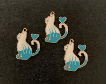 3 gold cat charms, turquoise cat charms, enamel cat charms, cat charm pendant, cat charm, cat charms bulk, cat charm gold, gold cat charm