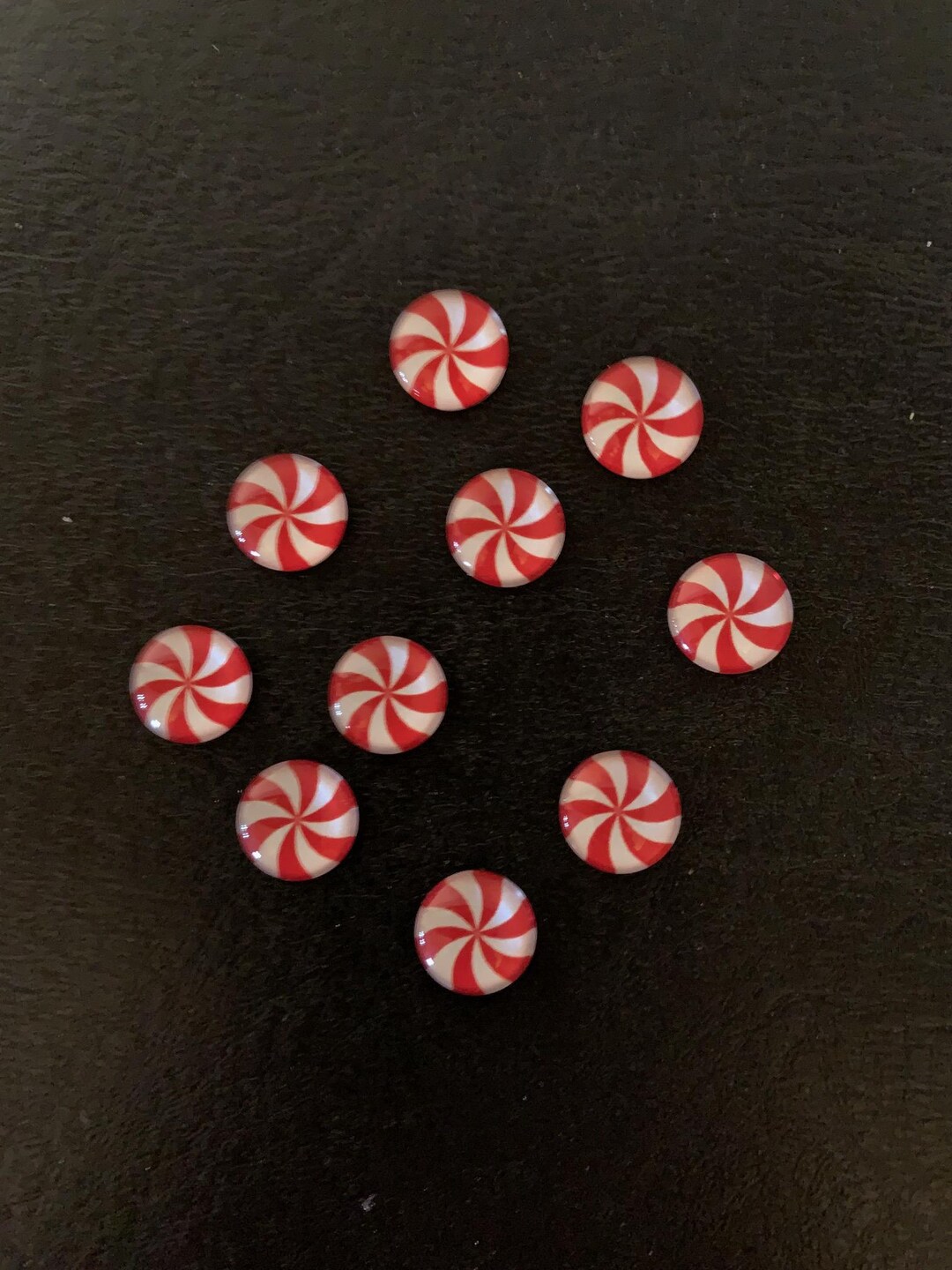 Mini Size Peppermints 10 Glass Peppermint Cabochons, Peppermint, Glass Candy, Red and White ...