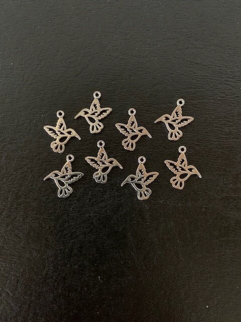 8 hummingbird charms, hummingbird charm, hummingbird pendant, humming bird charm, bird charm, bird pendant, silver bird charm, hummingbird
