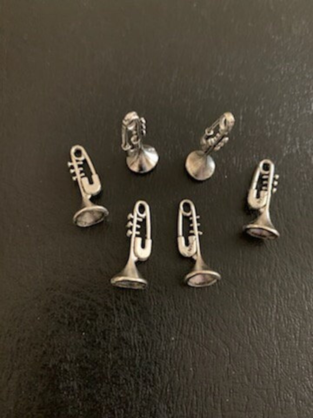 6 Pocket Trumpet Charms, Trumpet Charm, Trumpet Pendant, Silver Trumpet