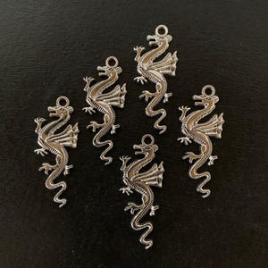 5 silver dragon pendants, dragon pendant, dragon pendant silver, silver dragon, necklace pendant, earring dragon, pendant dragon, dragon