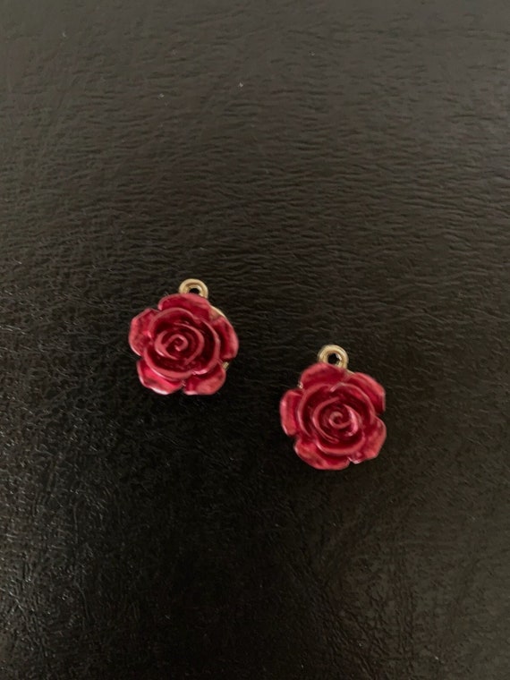 2 Dark Red Metallic Rose Charms, Red Rose Charm, Dark Red Rose, Rose Charm,  Rose Flower Charm, Red Rose Jewelry, Rose Jewelry, Earring Rose 