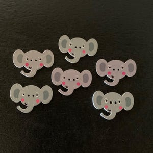 6 gray elephant head buttons, elephant buttons, wooden elephant, gray elephants, animal buttons, zoo animals, elephant craft, gray buttons